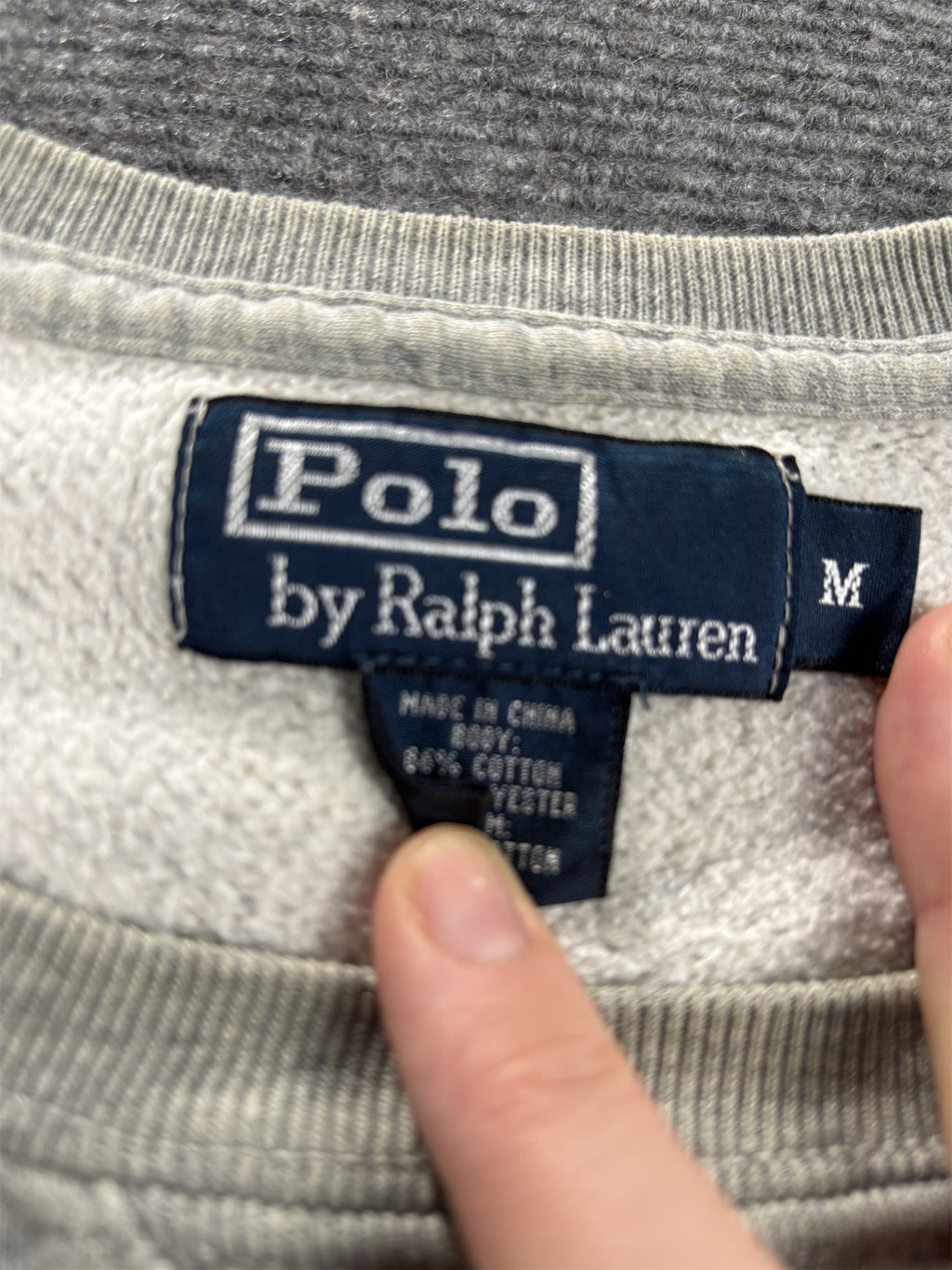 Vintage Men's 90's Ralph Lauren Jumper M Grey Red Small Pony Sweatshirt Crew Neck