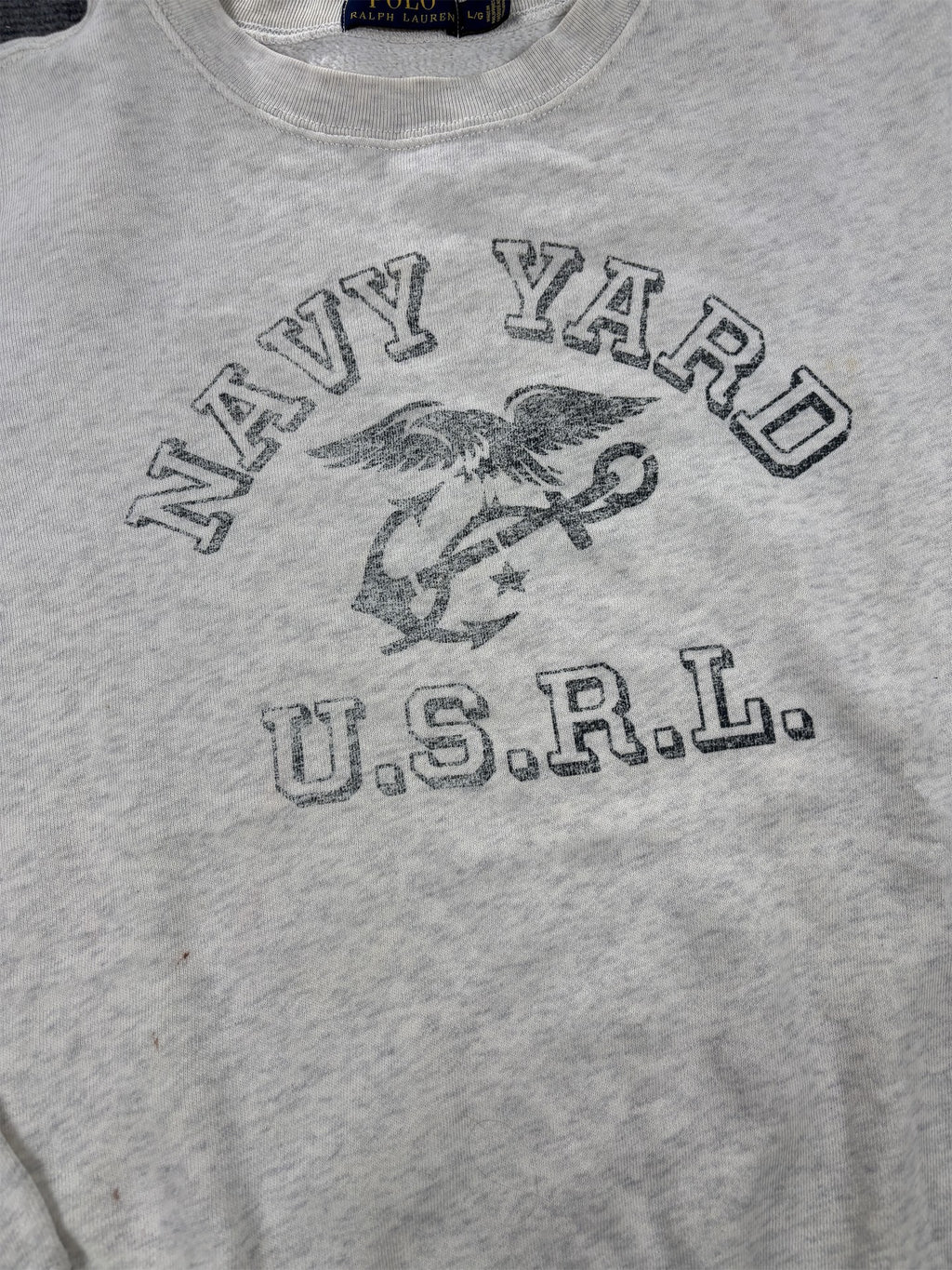 Men's  Ralph Lauren Jumper L Grey Navy Yard Graphic Logo  Crew Neck