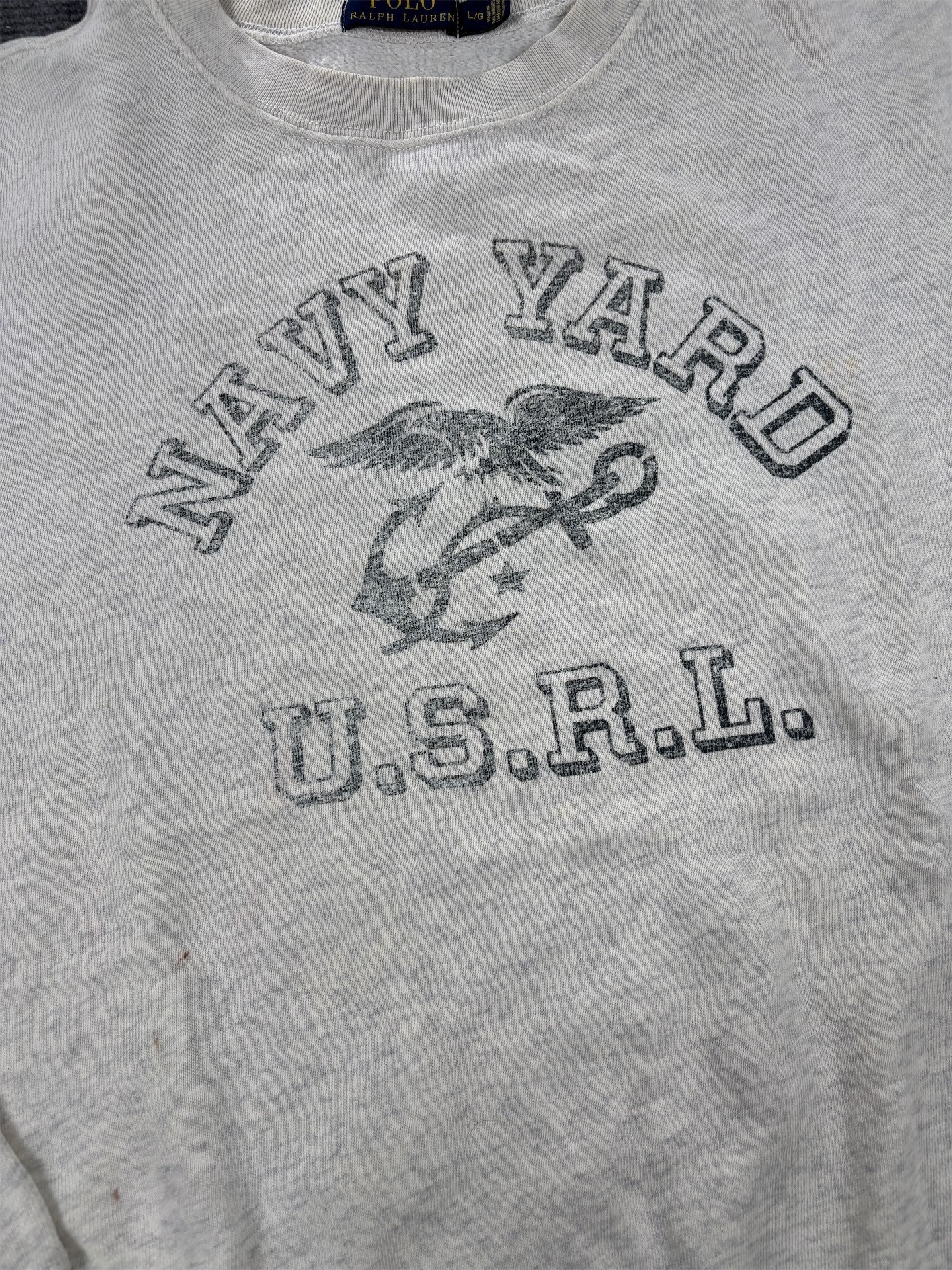 Men's  Ralph Lauren Jumper L Grey Navy Yard Graphic Logo  Crew Neck