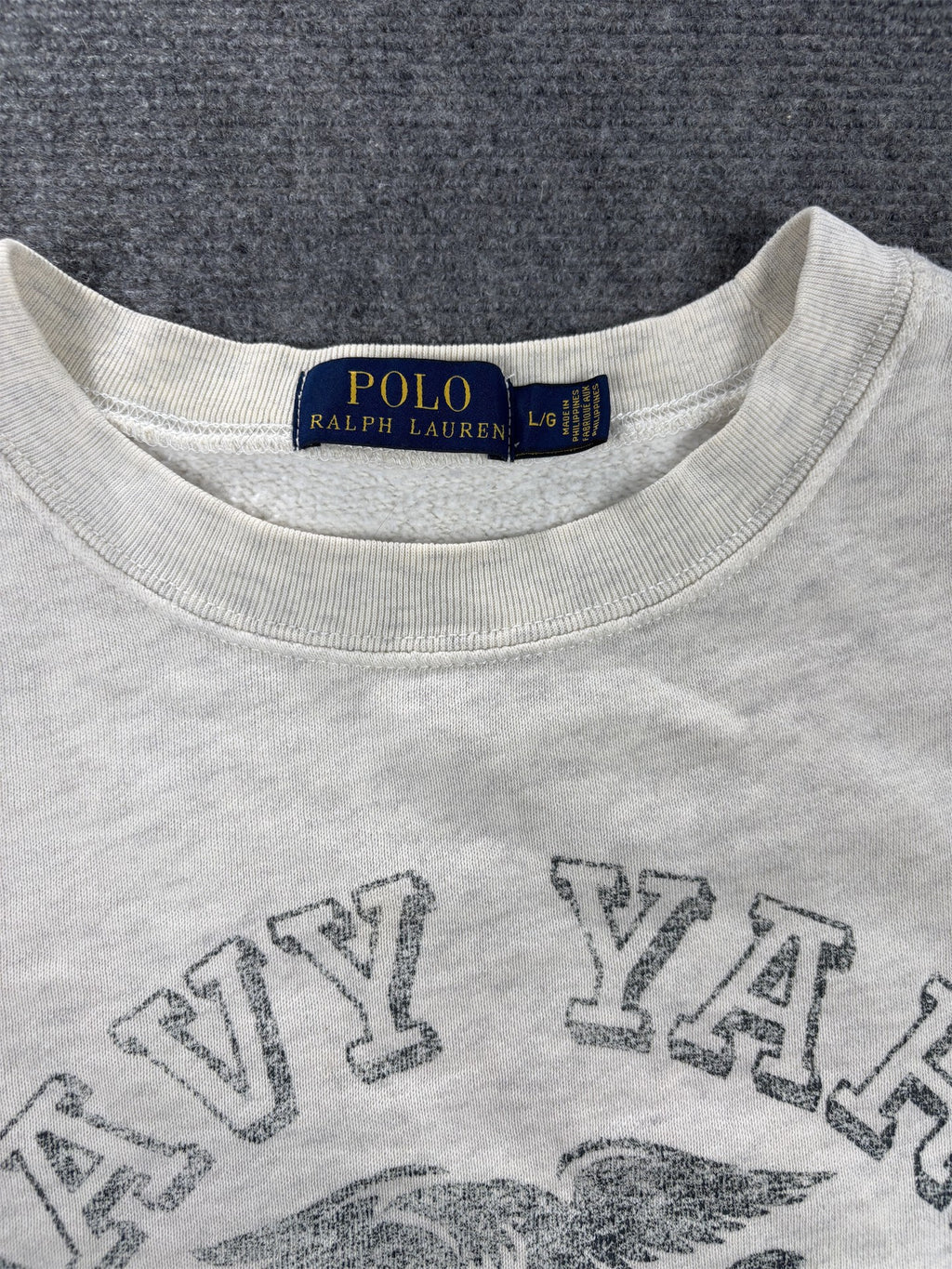 Men's  Ralph Lauren Jumper L Grey Navy Yard Graphic Logo  Crew Neck