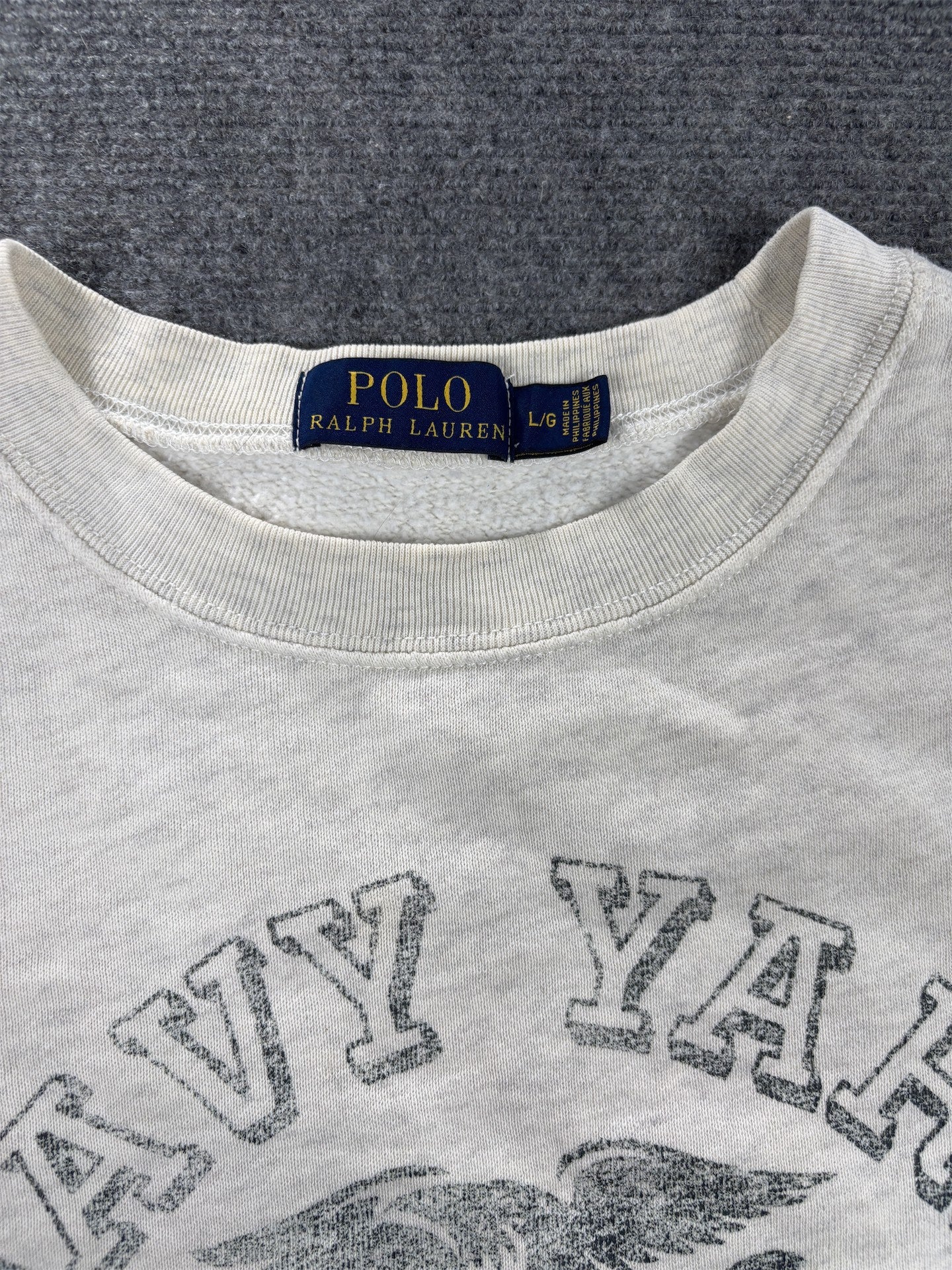 Men's  Ralph Lauren Jumper L Grey Navy Yard Graphic Logo  Crew Neck