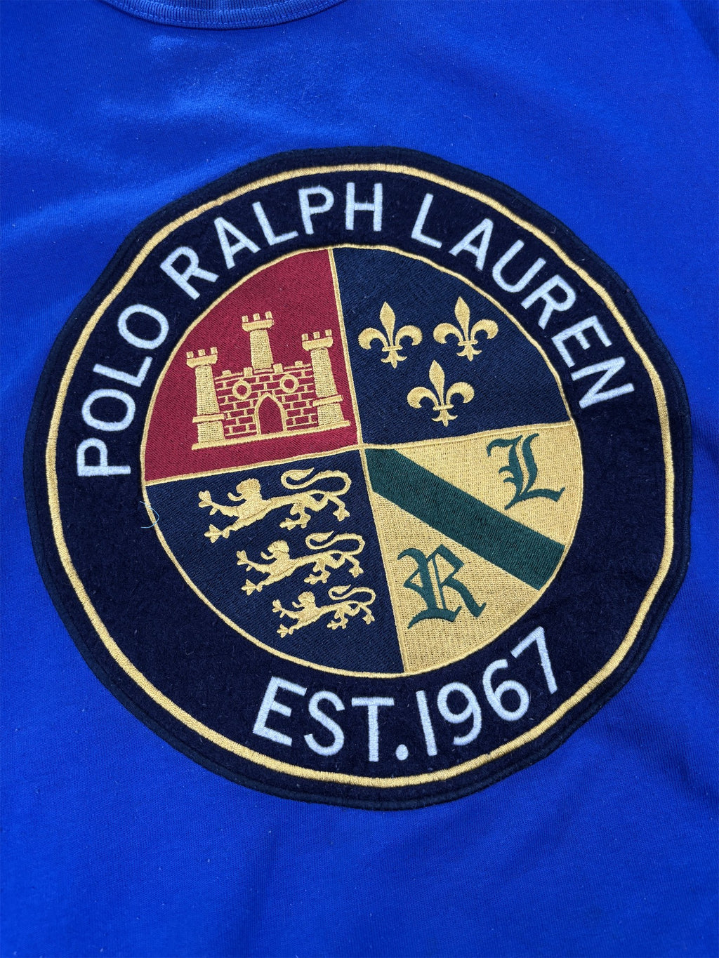 Men's  Ralph Lauren Jumper L Blue Large Badge Logo Sweatshirt Crew Neck