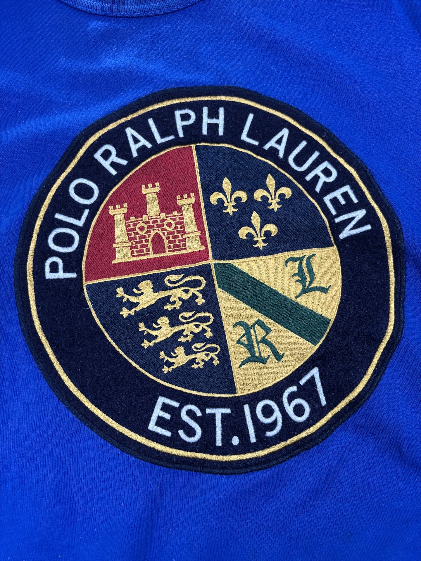 Men's  Ralph Lauren Jumper L Blue Large Badge Logo Sweatshirt Crew Neck
