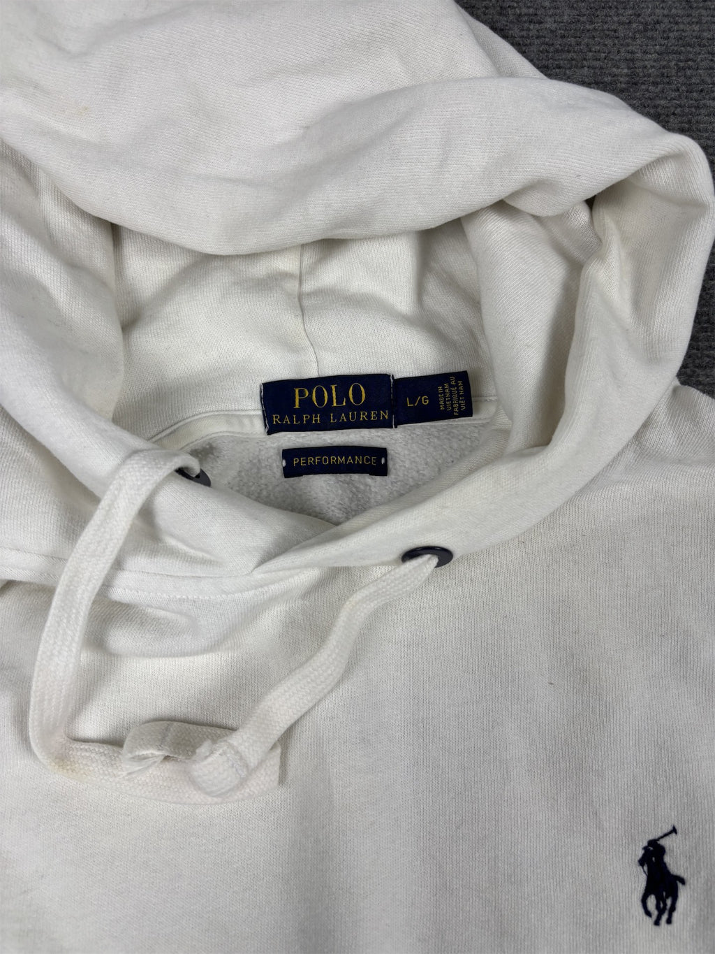 Men's  Ralph Lauren Hoodie L White Navy Blue Small Pony Jumper