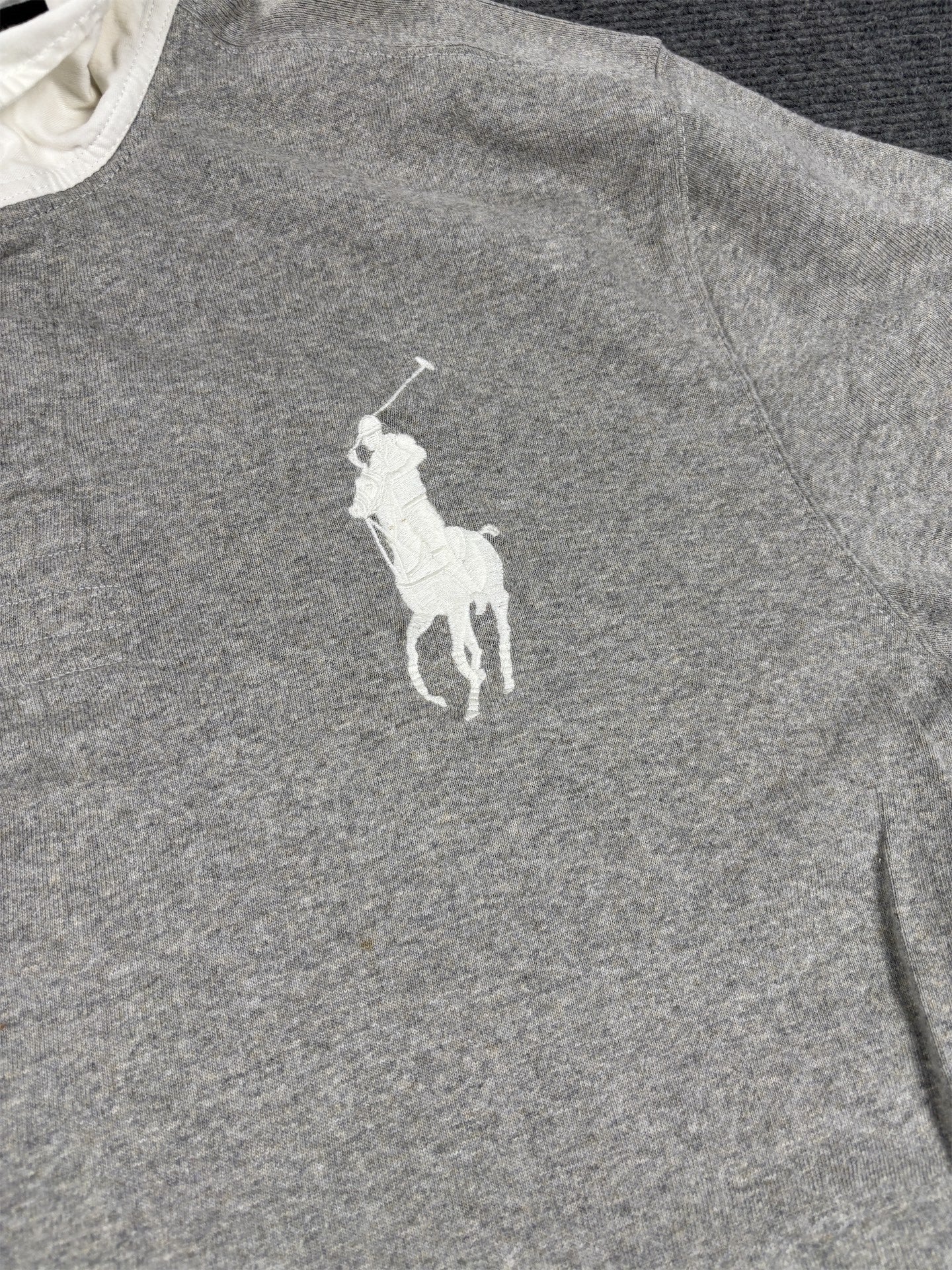 Vintage Men's 90's Ralph Lauren Rugby Polo XXL Grey White Large Pony Number Jersey Collared