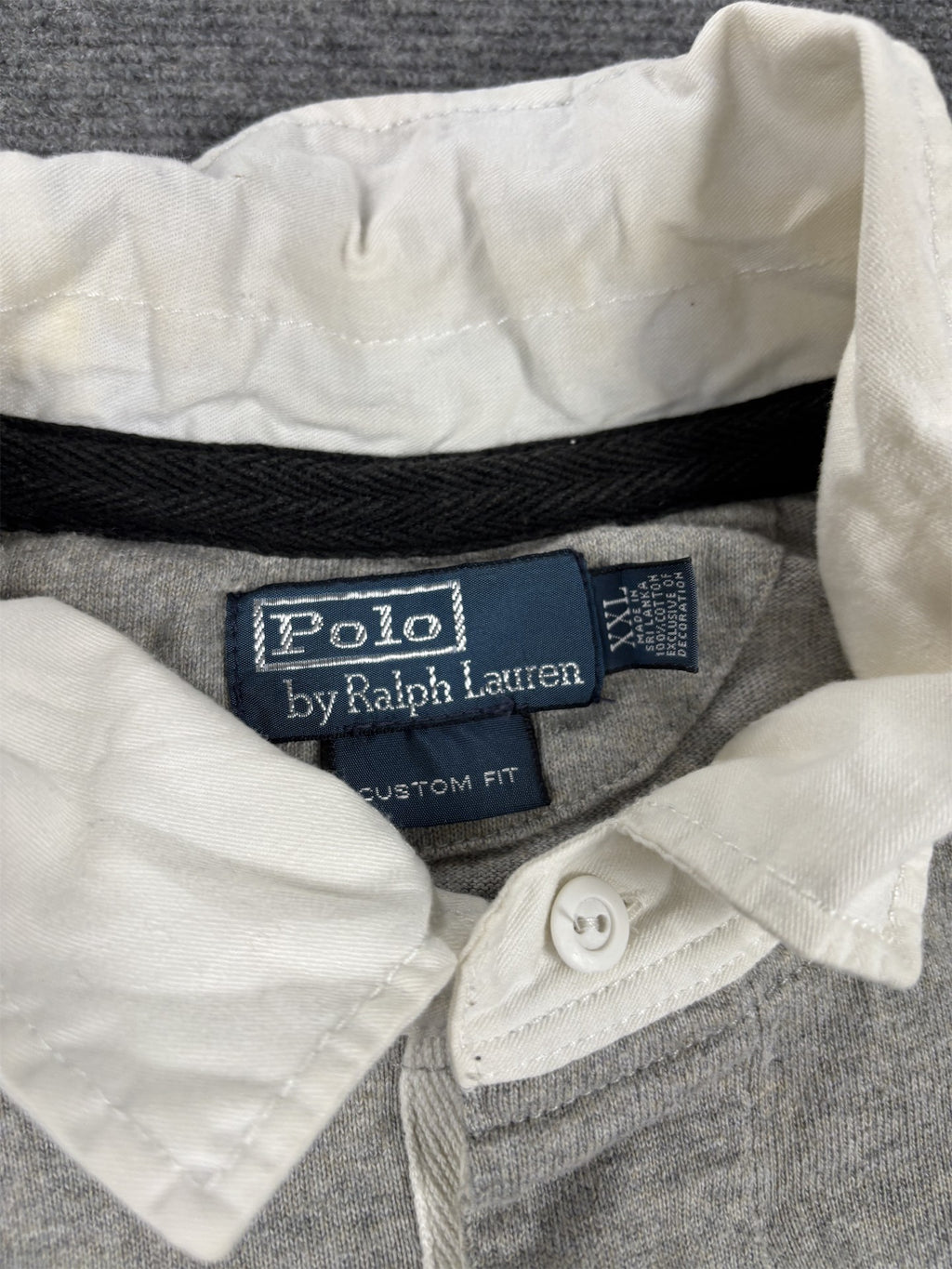 Vintage Men's 90's Ralph Lauren Rugby Polo XXL Grey White Large Pony Number Jersey Collared