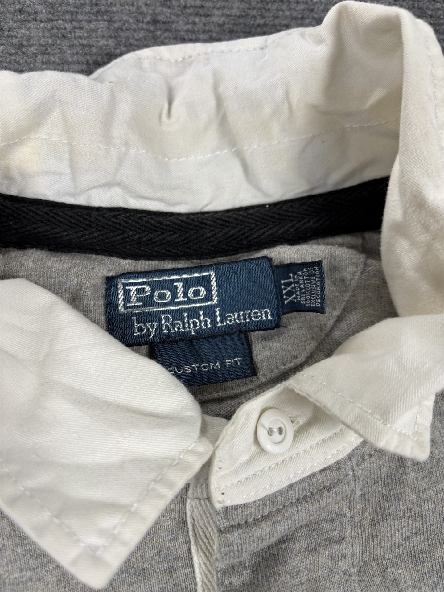 Vintage Men's 90's Ralph Lauren Rugby Polo XXL Grey White Large Pony Number Jersey Collared