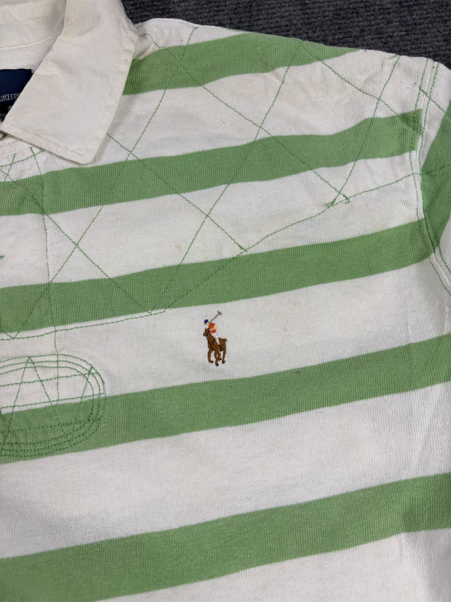 Vintage Men's 90's Ralph Lauren Polo XL Green White Stripe Small Colour Pony Shirt