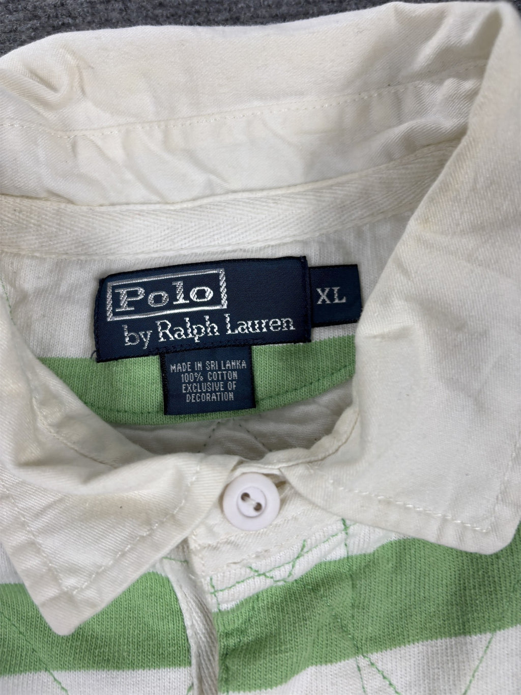 Vintage Men's 90's Ralph Lauren Polo XL Green White Stripe Small Colour Pony Shirt