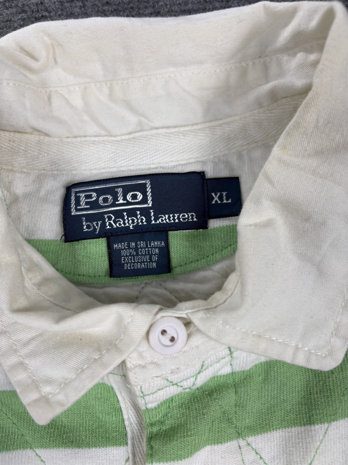 Vintage Men's 90's Ralph Lauren Polo XL Green White Stripe Small Colour Pony Shirt
