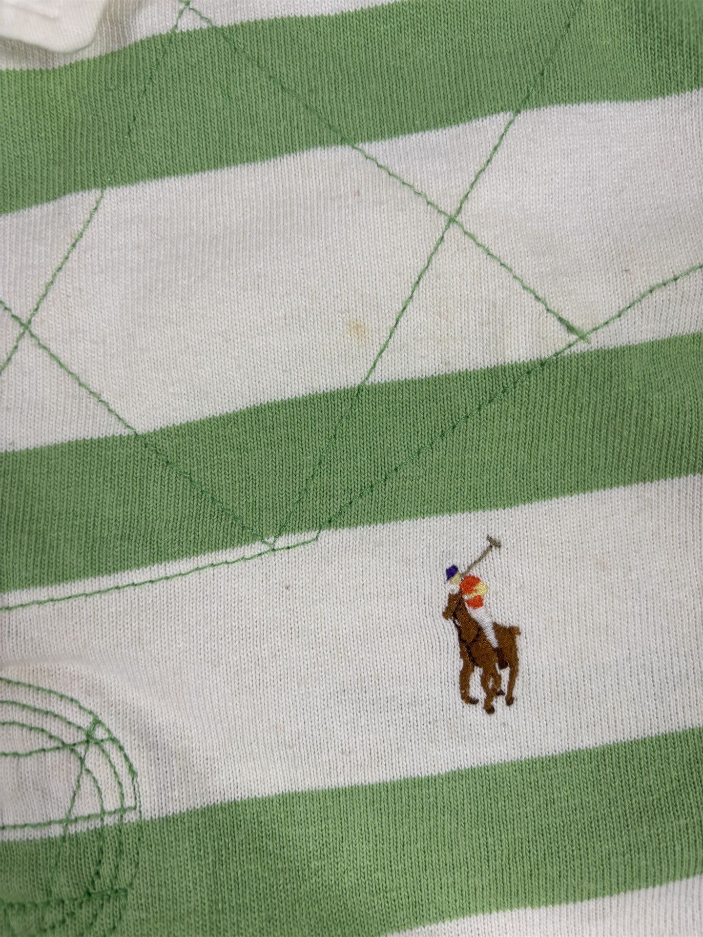 Vintage Men's 90's Ralph Lauren Polo XL Green White Stripe Small Colour Pony Shirt