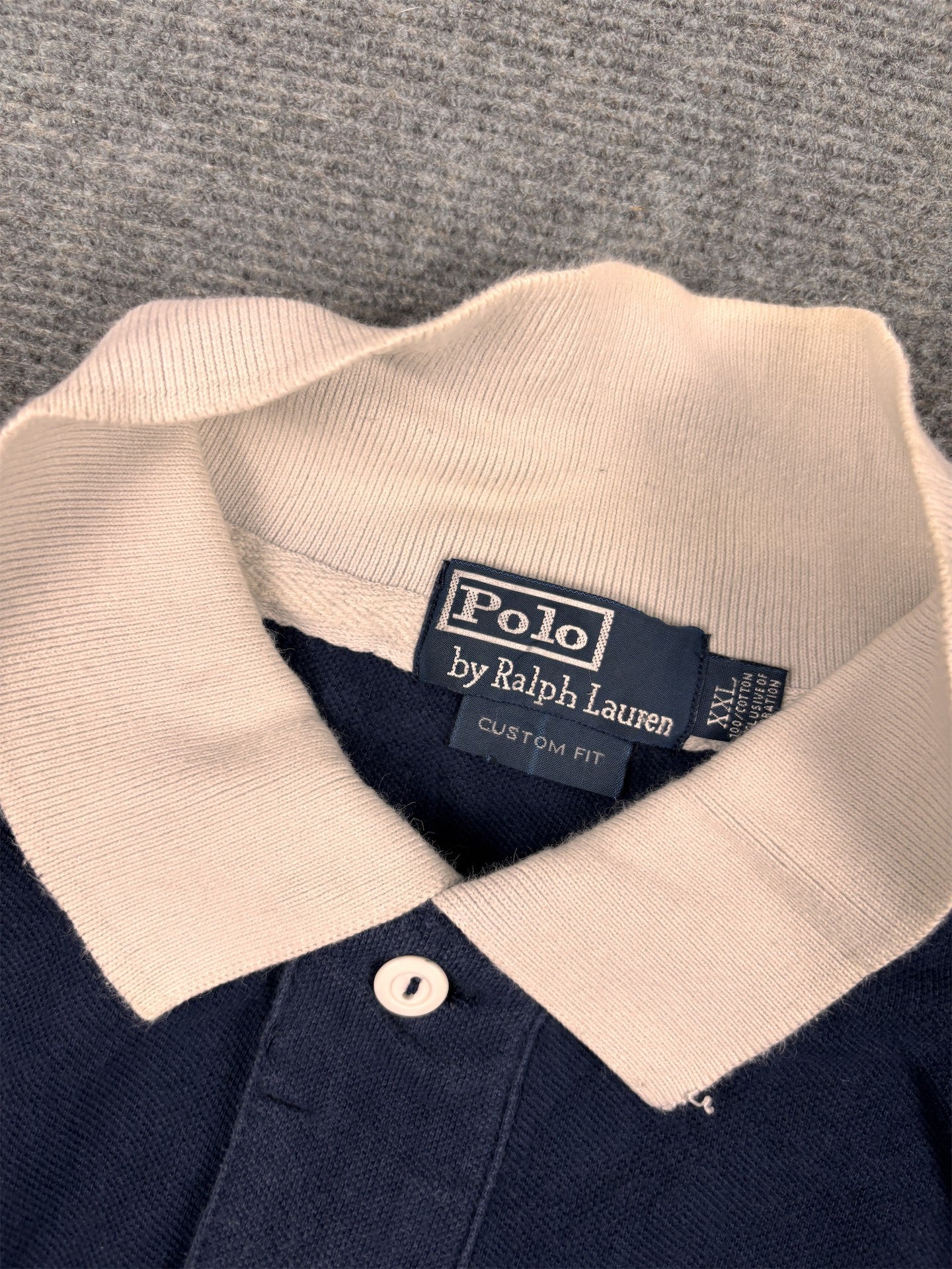 Vintage Men's 90's Ralph Lauren Polo XL Navy PLR Cup 4 Pony Logo + Badge Shirt Collared
