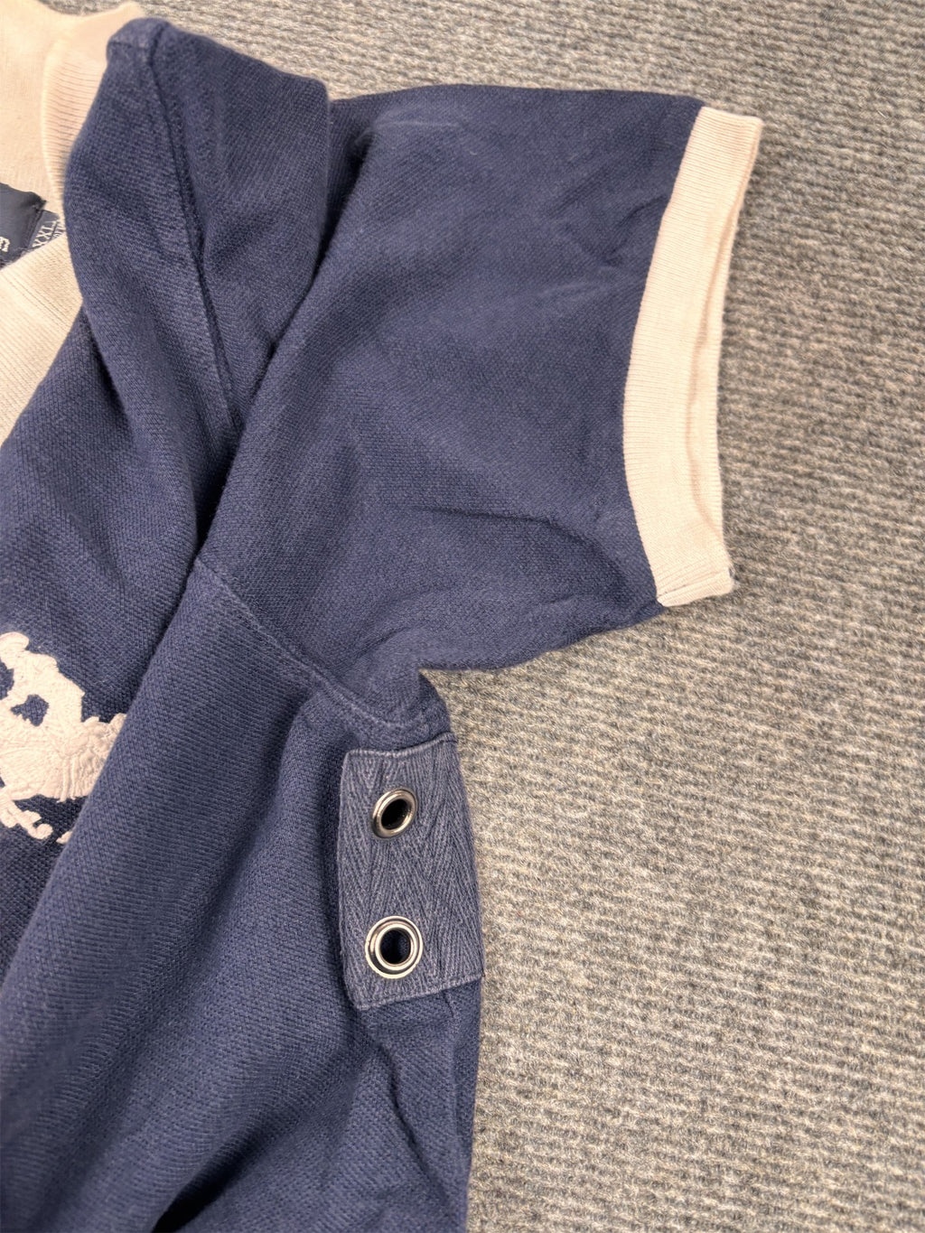 Vintage Men's 90's Ralph Lauren Polo XL Navy PLR Cup 4 Pony Logo + Badge Shirt Collared