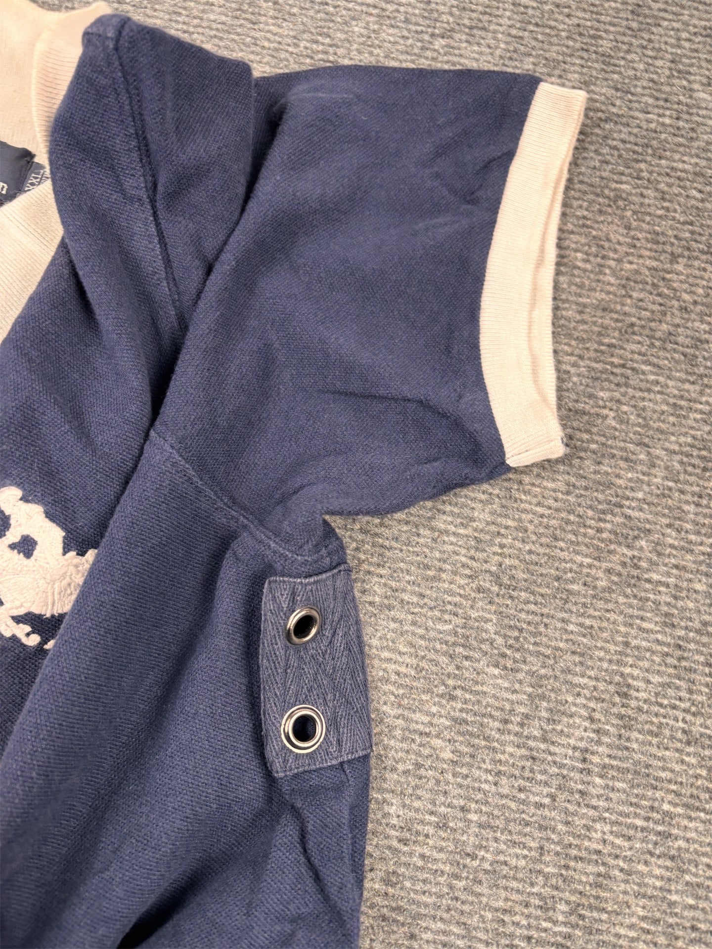 Vintage Men's 90's Ralph Lauren Polo XL Navy PLR Cup 4 Pony Logo + Badge Shirt Collared