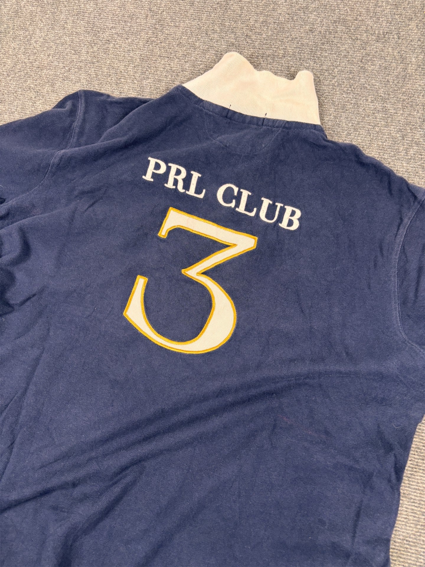 Vintage Men's 90's Ralph Lauren Polo XL Navy PLR Cup 4 Pony Logo + Badge Shirt Collared