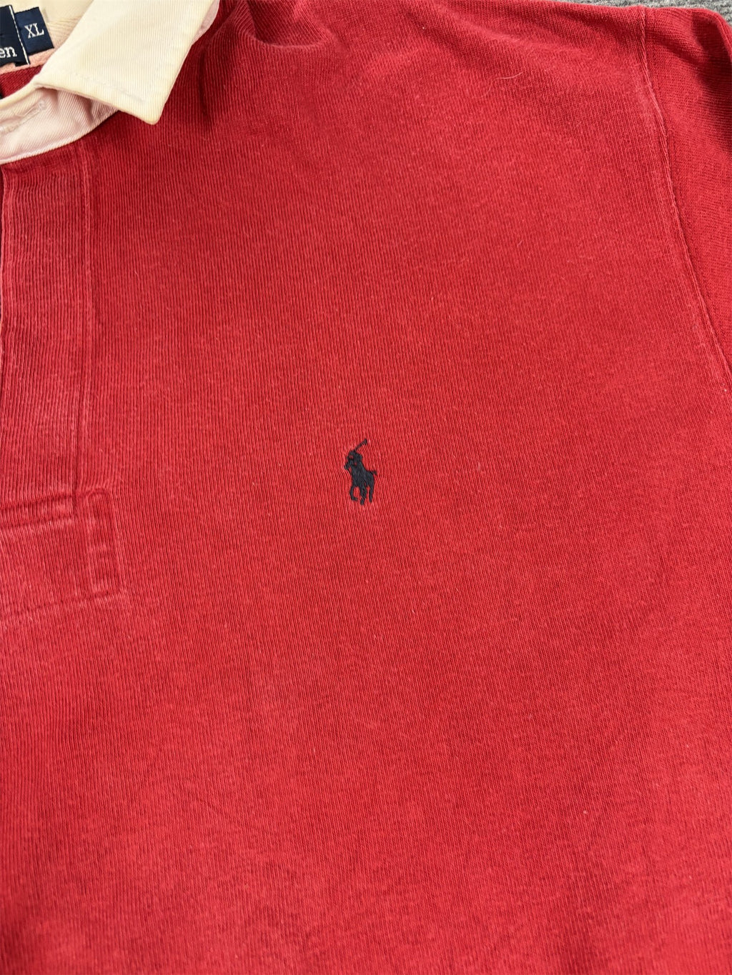 Vintage Men's 90's Ralph Lauren Rugby Polo XXL Red Black Small Pony Jersey Collared