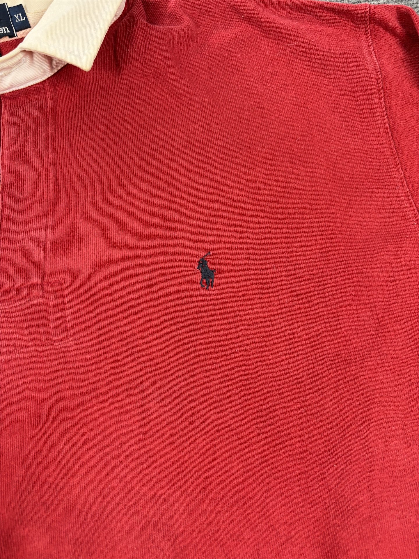 Vintage Men's 90's Ralph Lauren Rugby Polo XXL Red Black Small Pony Jersey Collared