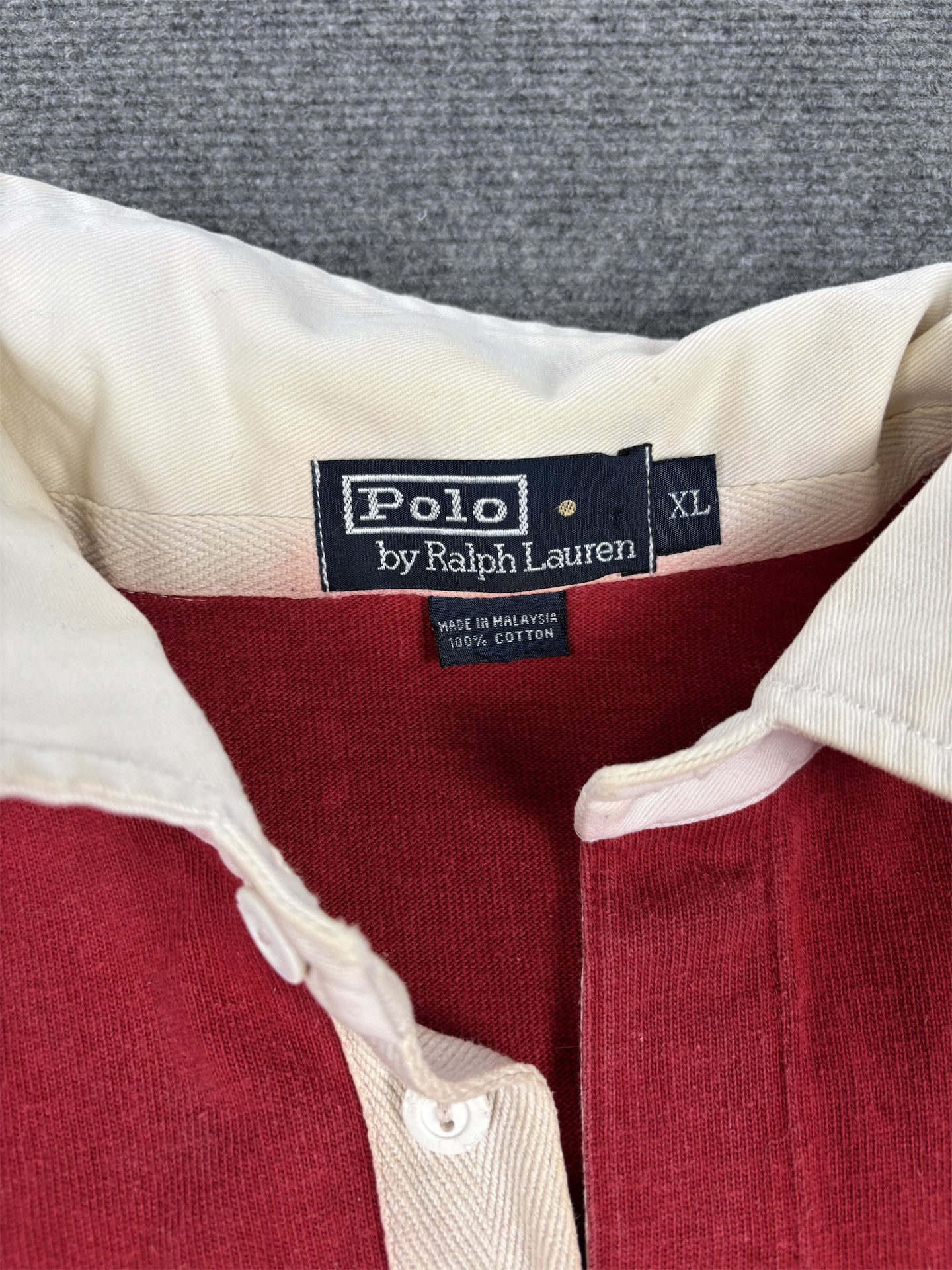 Vintage Men's 90's Ralph Lauren Rugby Polo XXL Red Black Small Pony Jersey Collared