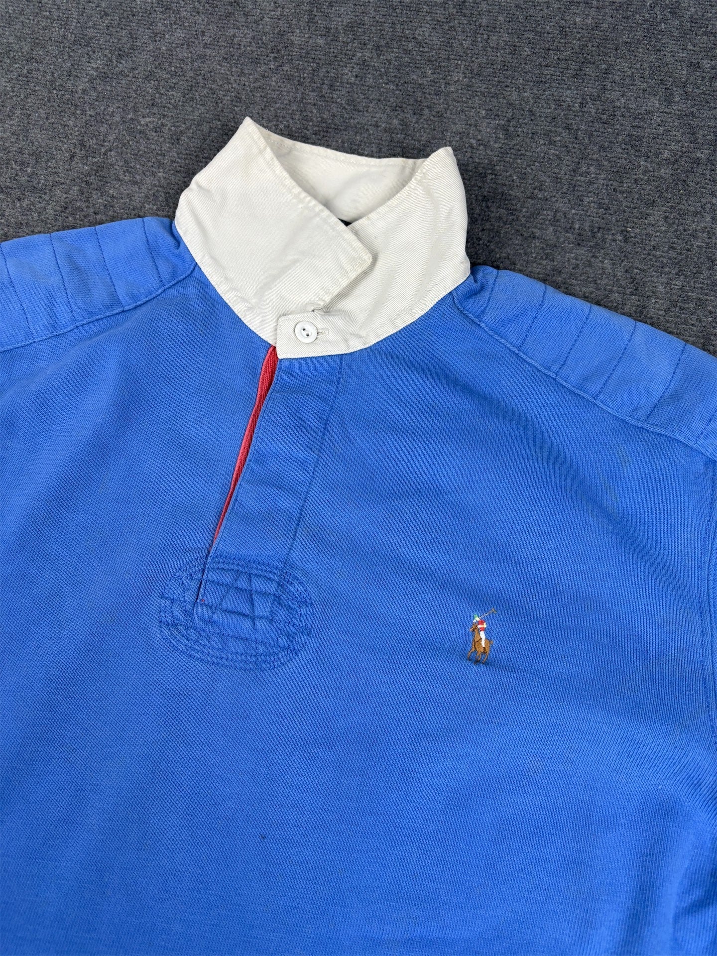 Vintage 90's Ralph Lauren Rugby Polo Men's L Blue Small Colour Pony Jersey Collared