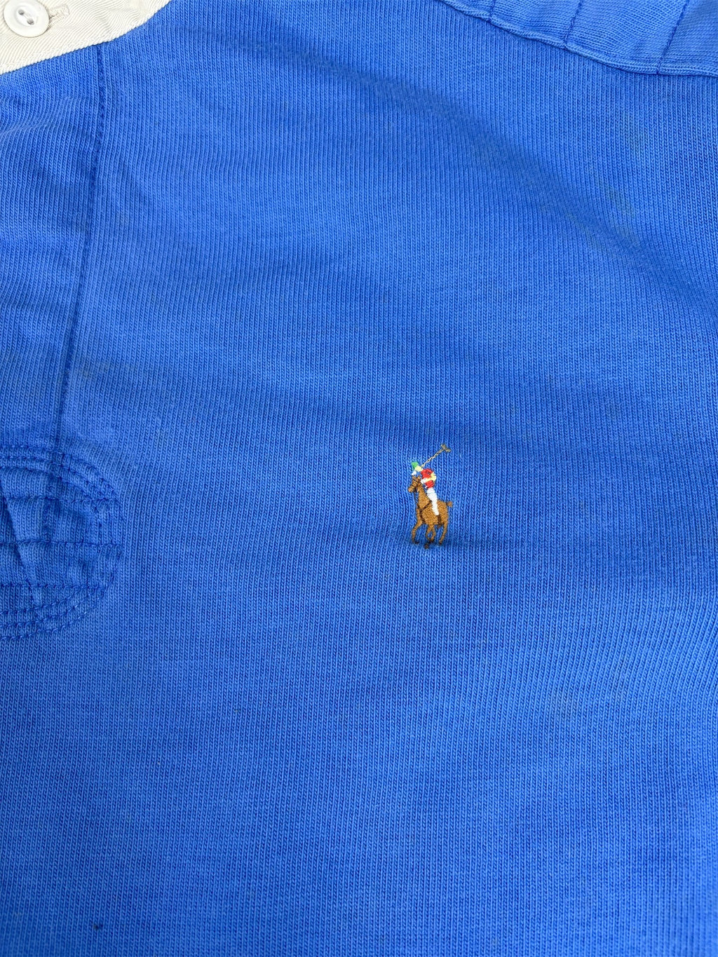 Vintage 90's Ralph Lauren Rugby Polo Men's L Blue Small Colour Pony Jersey Collared