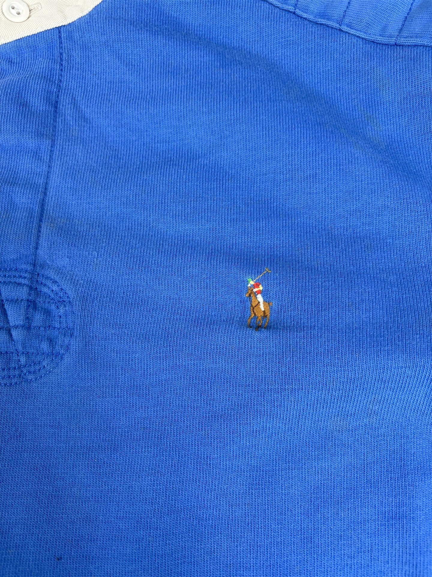 Vintage 90's Ralph Lauren Rugby Polo Men's L Blue Small Colour Pony Jersey Collared