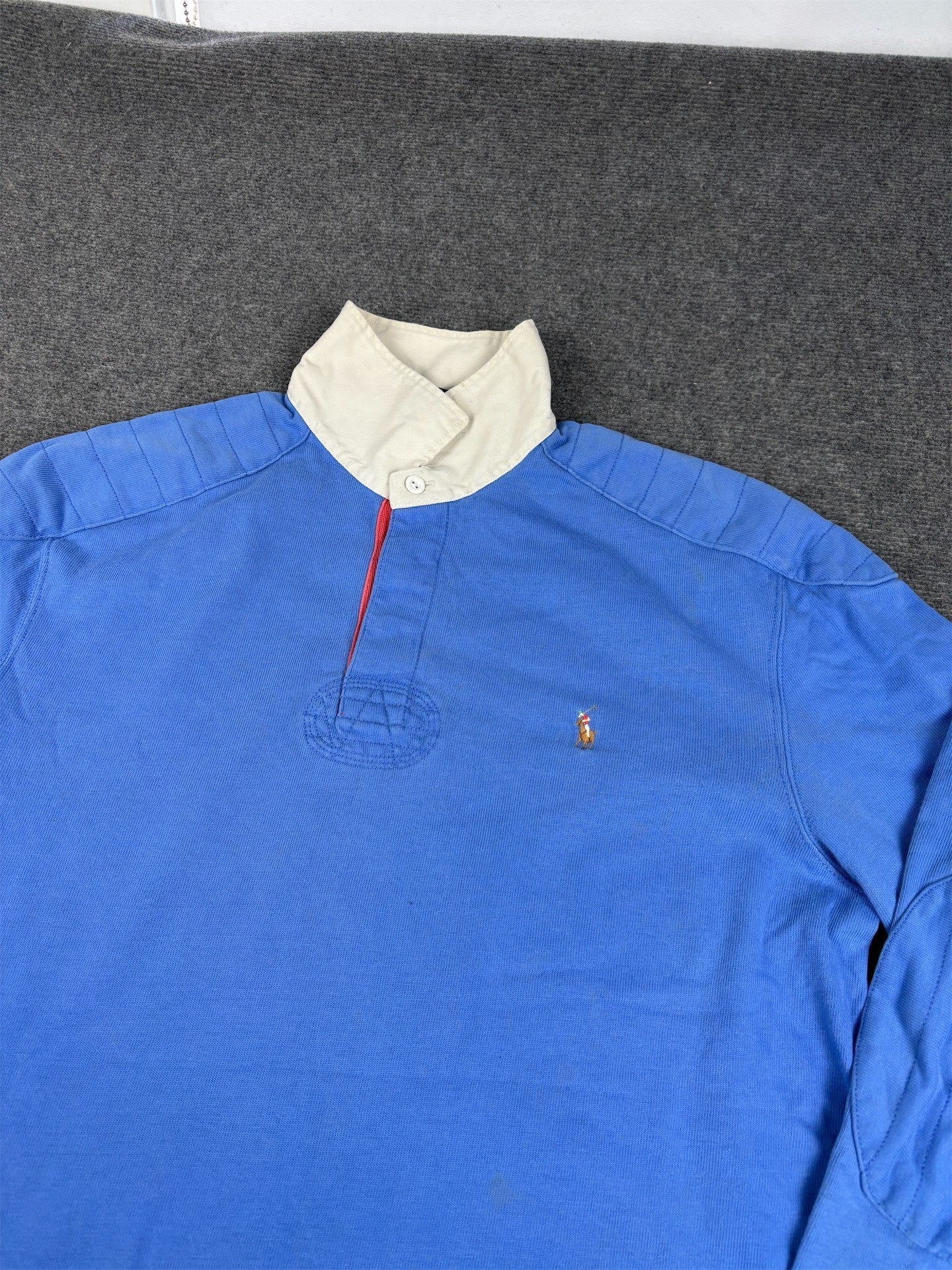 Vintage 90's Ralph Lauren Rugby Polo Men's L Blue Small Colour Pony Jersey Collared