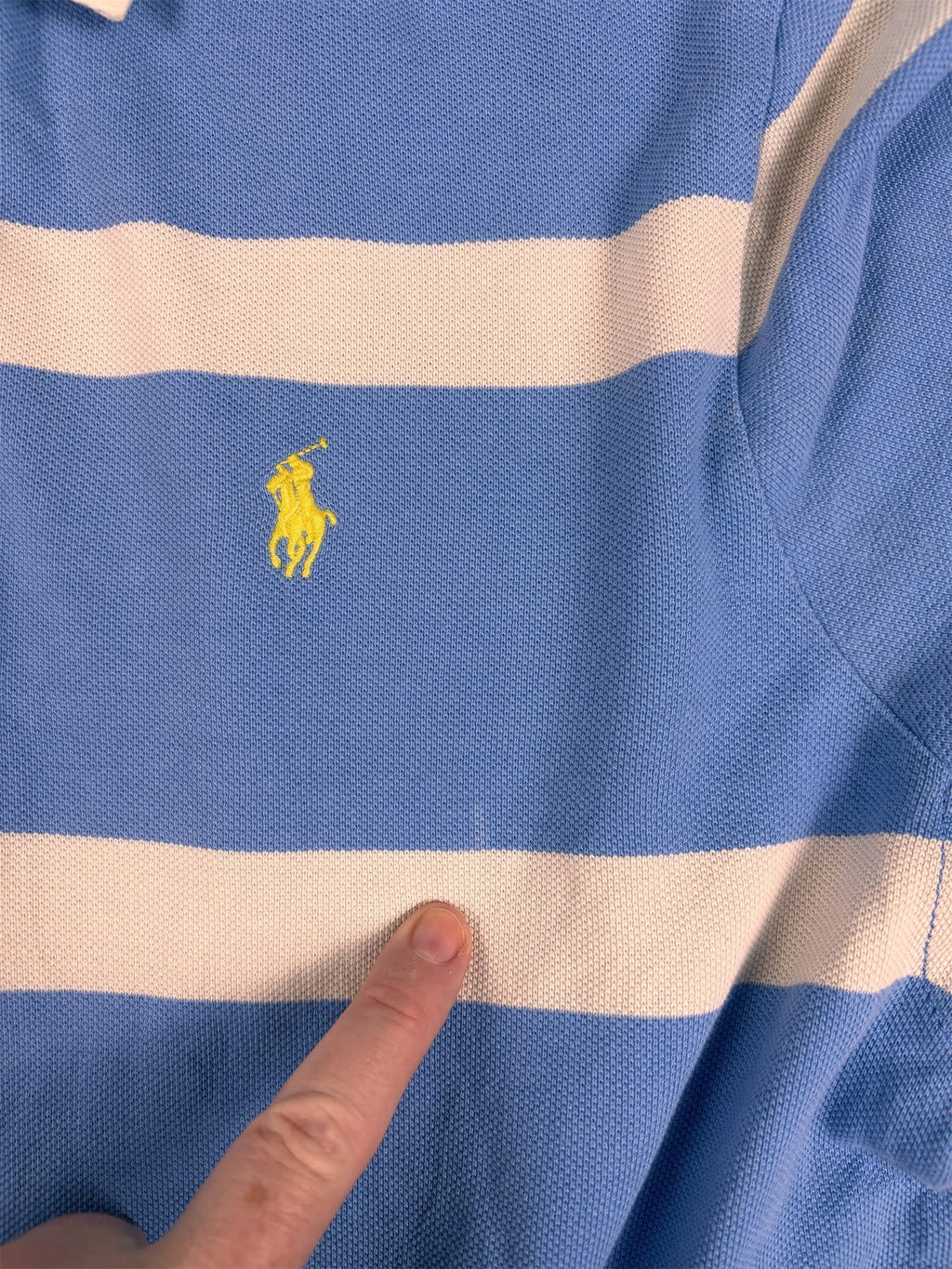 Vintage 90's Ralph Lauren Polo Men's L Baby Blue White Stripe Small Yellow Small Pony