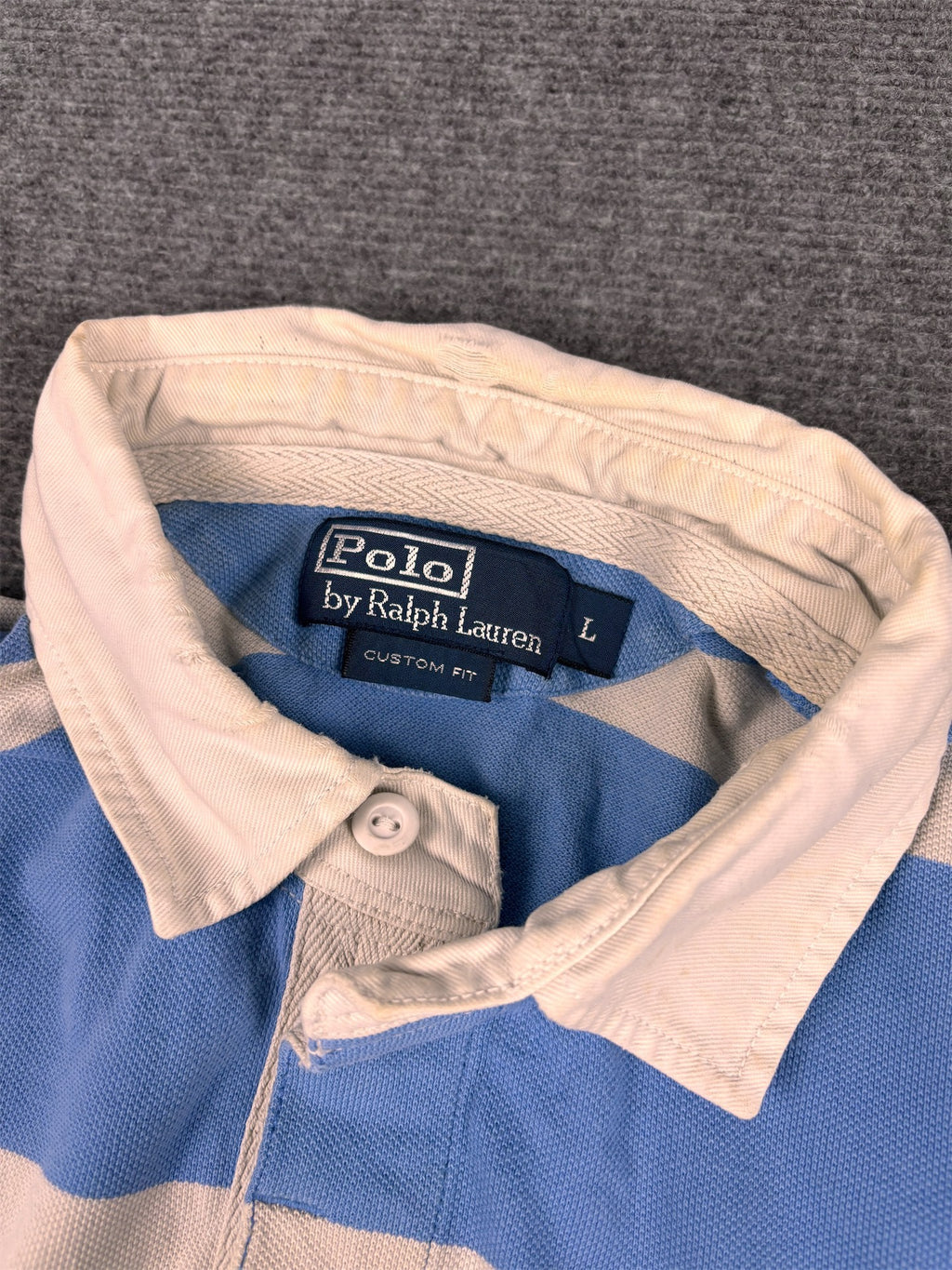 Vintage 90's Ralph Lauren Polo Men's L Baby Blue White Stripe Small Yellow Small Pony