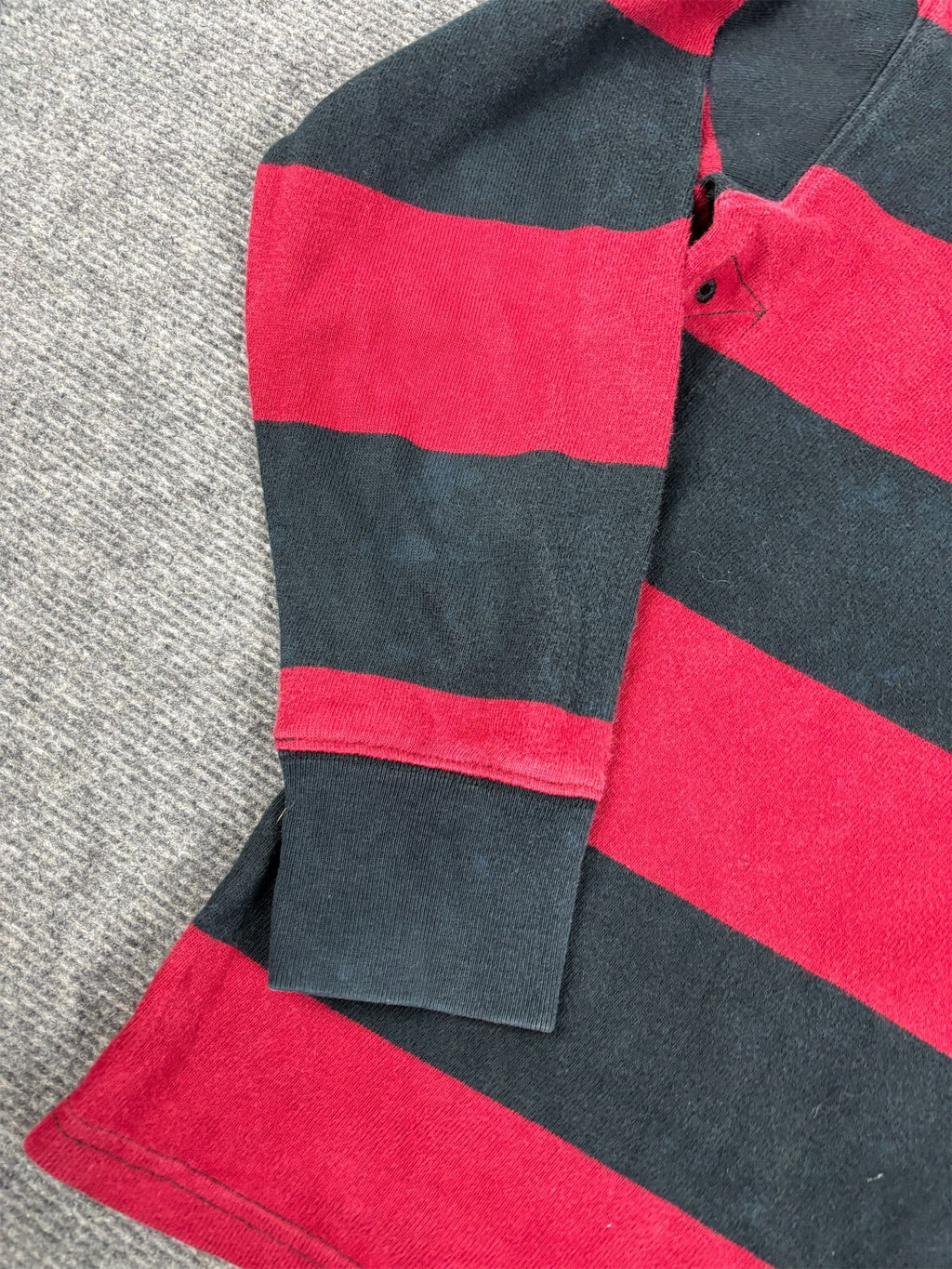 Vintage 90's Ralph Lauren Rugby Polo Women's S Black Red Stripe Badge Logos Jersey