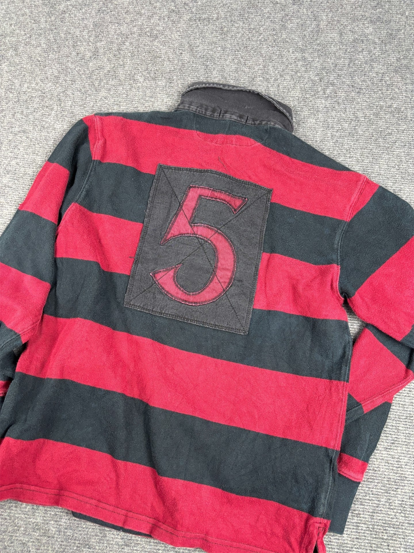 Vintage 90's Ralph Lauren Rugby Polo Women's S Black Red Stripe Badge Logos Jersey