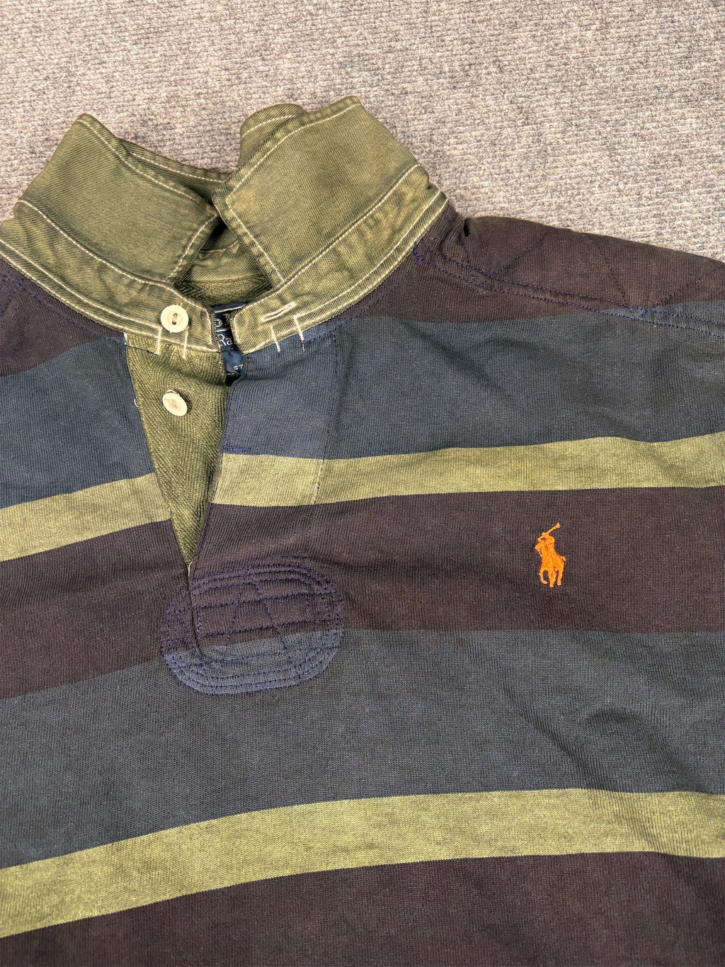 Vintage 90's Ralph Lauren Rugby Polo Men's XXL Green Navy Blue Small Pony Orange