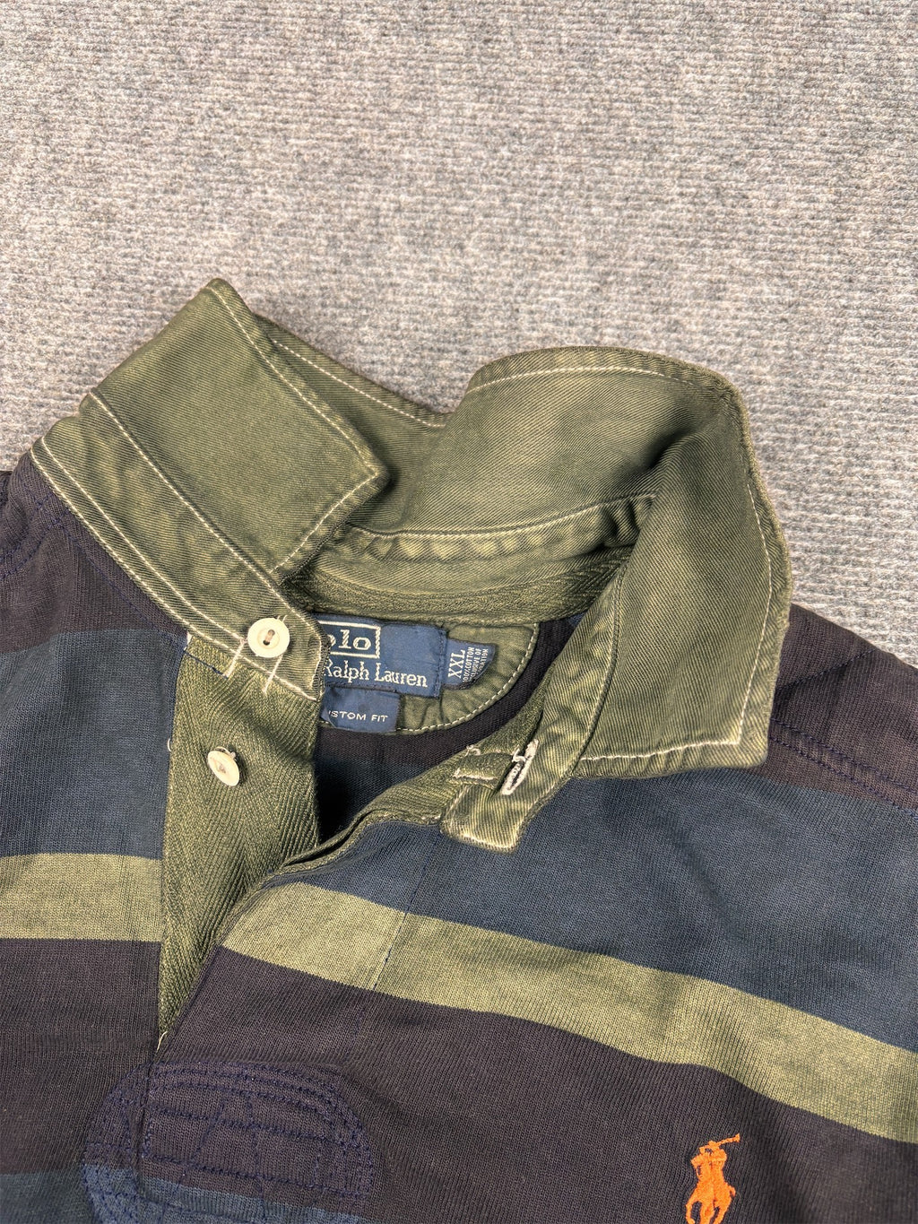 Vintage 90's Ralph Lauren Rugby Polo Men's XXL Green Navy Blue Small Pony Orange