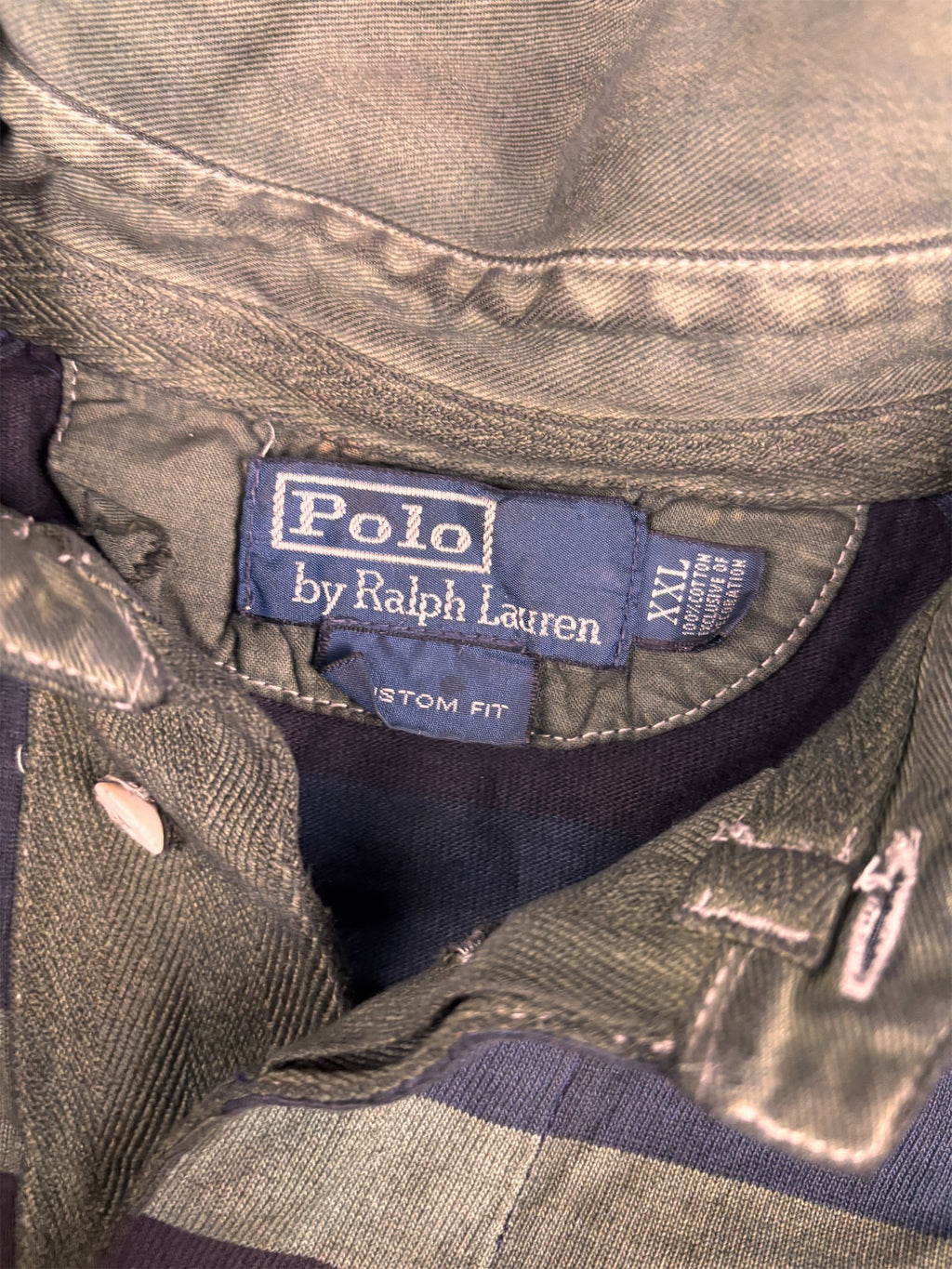 Vintage 90's Ralph Lauren Rugby Polo Men's XXL Green Navy Blue Small Pony Orange