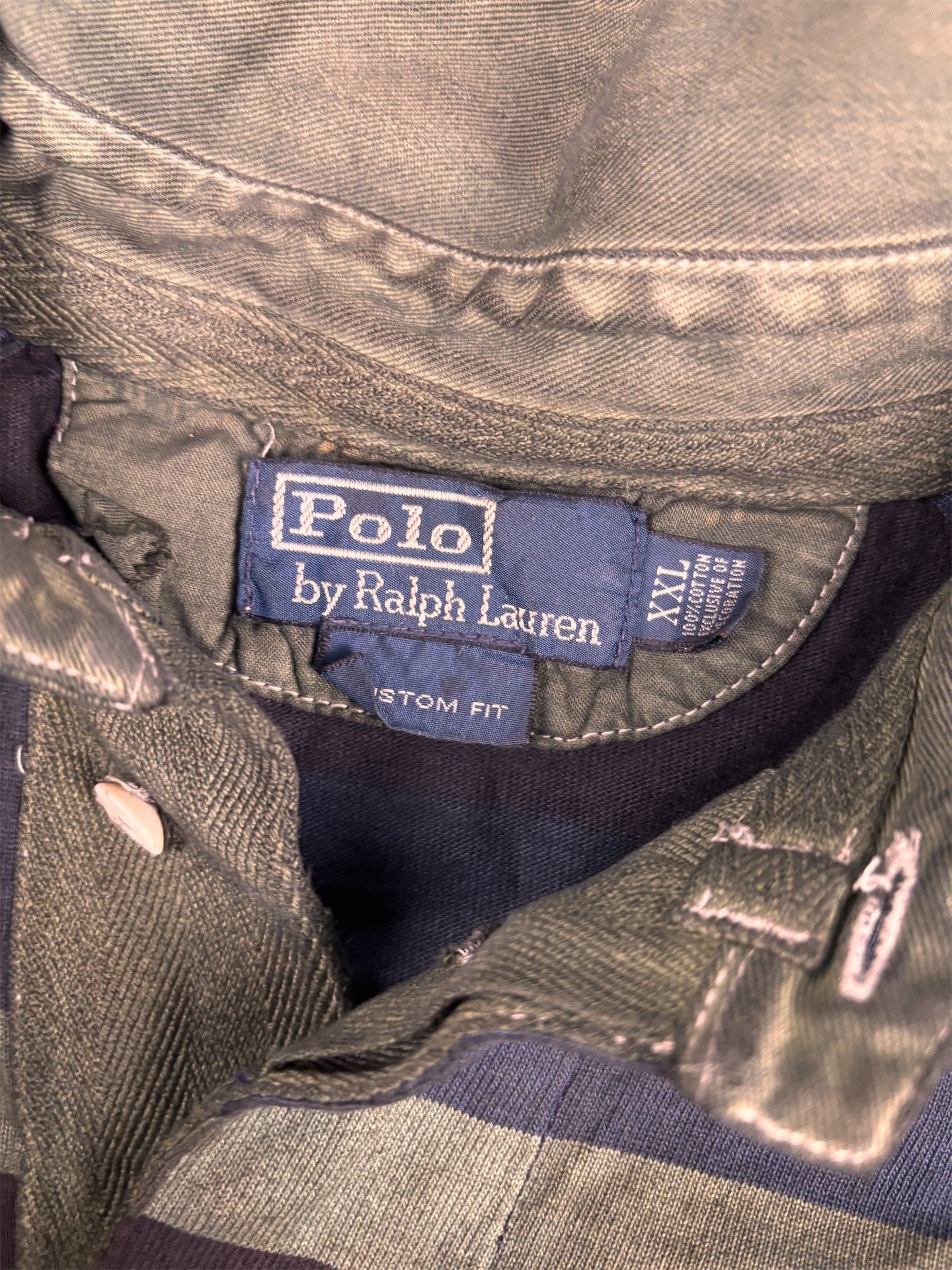 Vintage 90's Ralph Lauren Rugby Polo Men's XXL Green Navy Blue Small Pony Orange