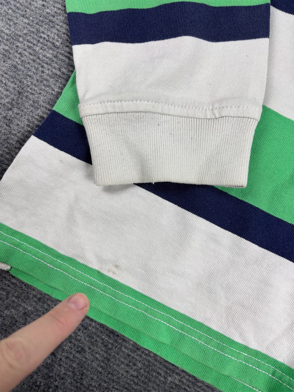 Vintage 90's Ralph Lauren Rugby Polo Men's L Green Blue White Stripe Orange Small Pony