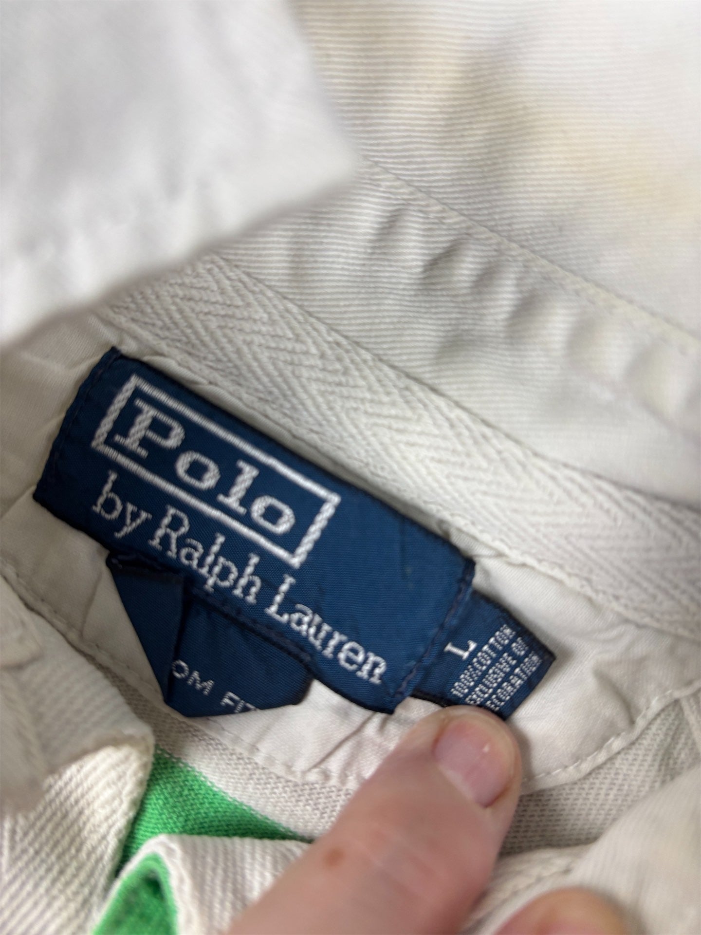 Vintage 90's Ralph Lauren Rugby Polo Men's L Green Blue White Stripe Orange Small Pony