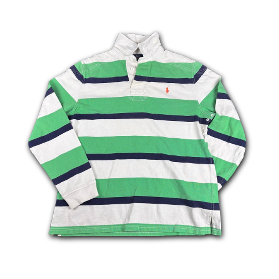 90s vintage ralph lauren rugby polo striped green white
