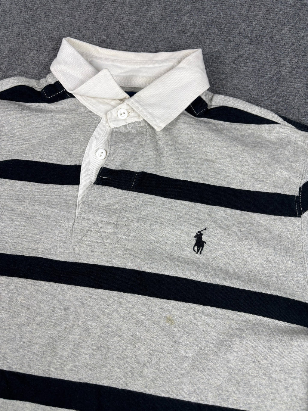 Vintage 90's Ralph Lauren Rugby Polo Men's L Grey Black Striped Small Pony  Collared