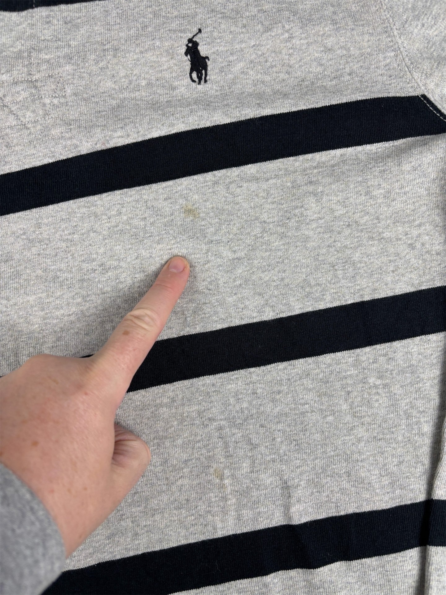 Vintage 90's Ralph Lauren Rugby Polo Men's L Grey Black Striped Small Pony  Collared