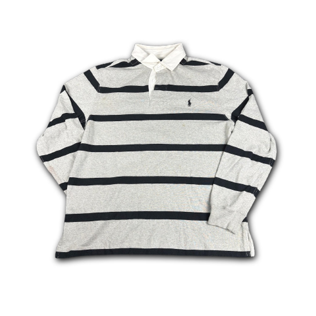 90s ralph lauren rugby polo grey black stripe