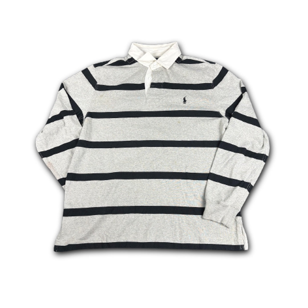 90s ralph lauren rugby polo grey black stripe