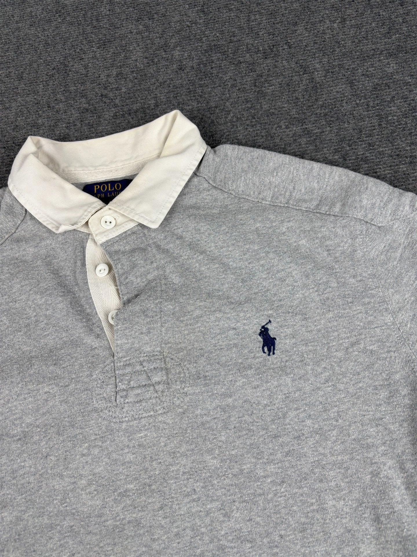 Classic Ralph Lauren Rugby Polo Men's L Grey Small Pony Navy