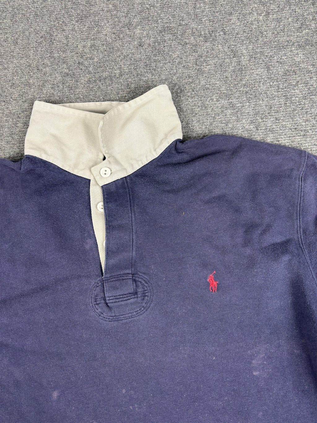 Vintage 90's Ralph Lauren Rugby Polo Men's L Navy Small Pony Red Jersey