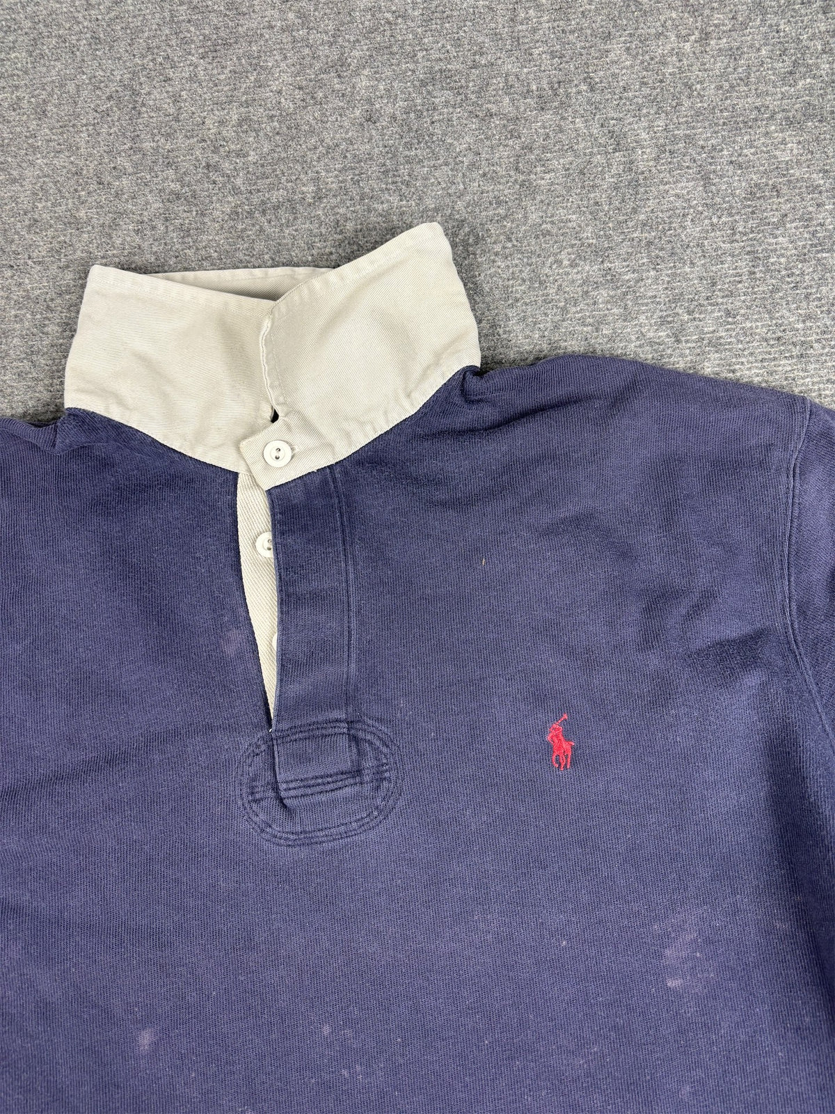 Vintage 90's Ralph Lauren Rugby Polo Men's L Navy Small Pony Red Jersey