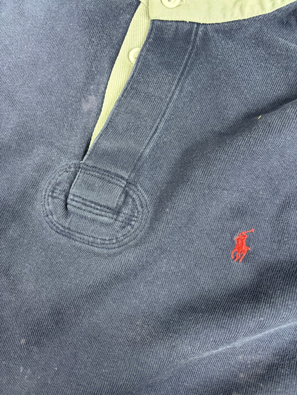 Vintage 90's Ralph Lauren Rugby Polo Men's L Navy Small Pony Red Jersey