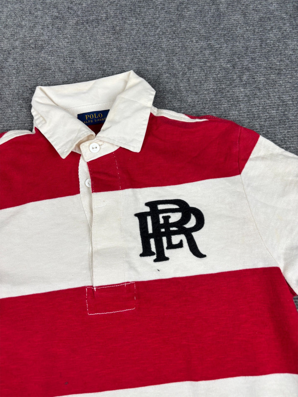 Classic Ralph Lauren Rugby Polo Men's S Red White Striped Double R Logo Collared