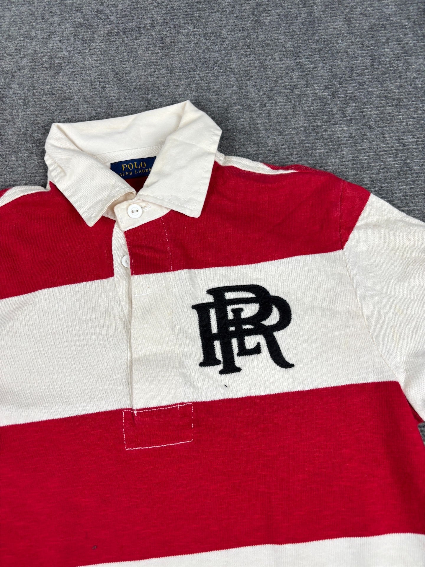 Classic Ralph Lauren Rugby Polo Men's S Red White Striped Double R Logo Collared