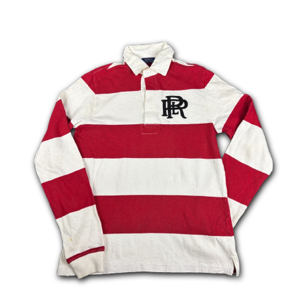 Classic Ralph Lauren Rugby Polo Men's S Red White Striped Double R Logo Collared