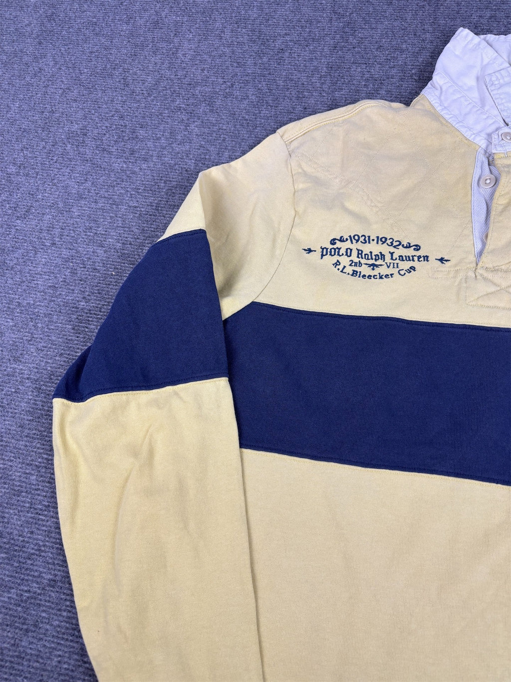 Vintage 90's Ralph Lauren Rugby Polo Men's M Yellow Navy Blue PRL Golf Club Badge