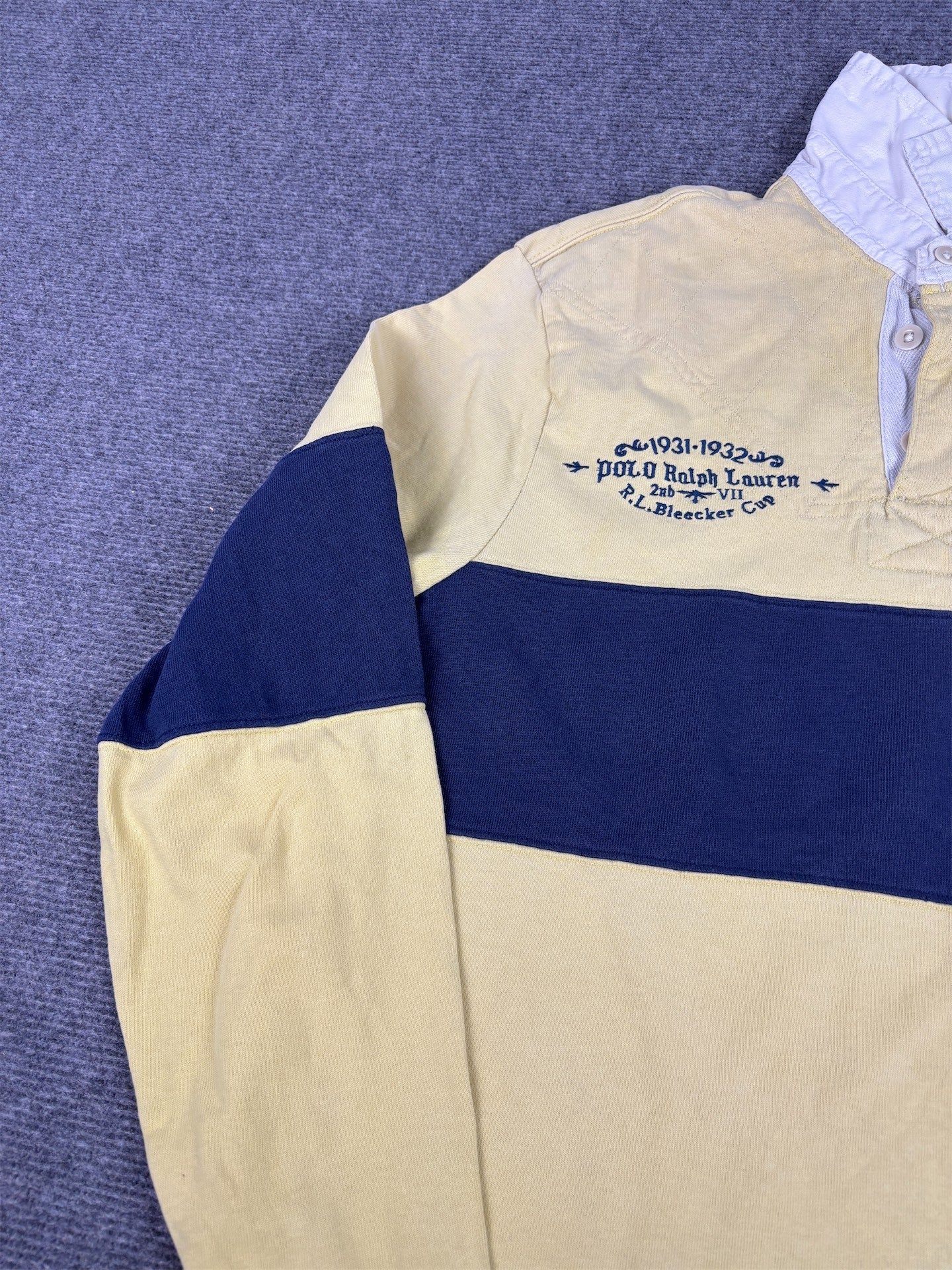 Vintage 90's Ralph Lauren Rugby Polo Men's M Yellow Navy Blue PRL Golf Club Badge